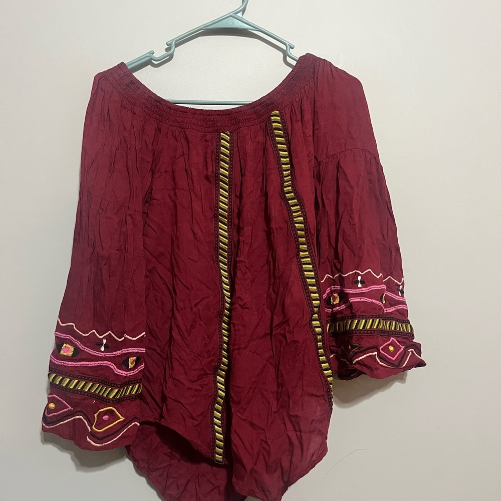 Bohemian Burgundy‎ Peasant Blouse